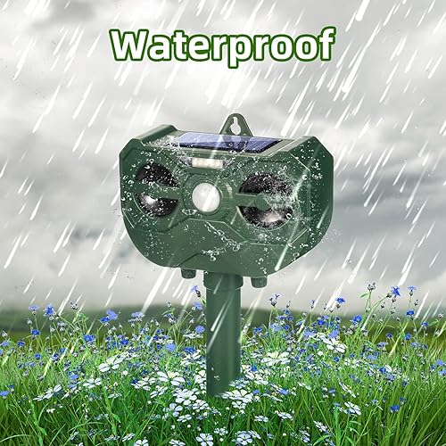 Miniatura 4 de Repelente ultrasónico de animales para exteriores, repelente solar de animales con sensor de movimiento, luz intermitente, dispositivos disuasorios