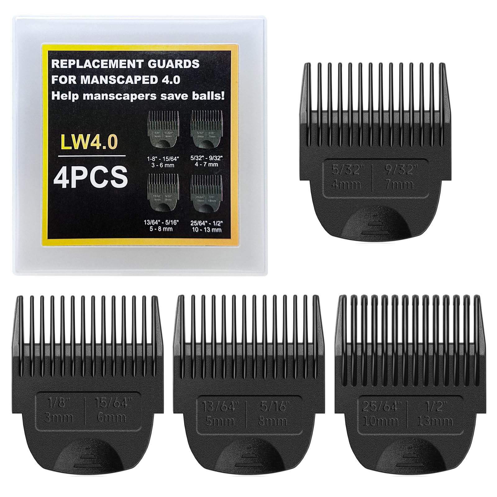 4 Pack Professional Guards for Manscaped Lawn Mower 4.0-Guide Comb fit Manscaped 4.0,Cutting Lengths from 1/8" to 1/2"-Adjustable Lawnmower 4.0 Trimmer Guards with Organizer