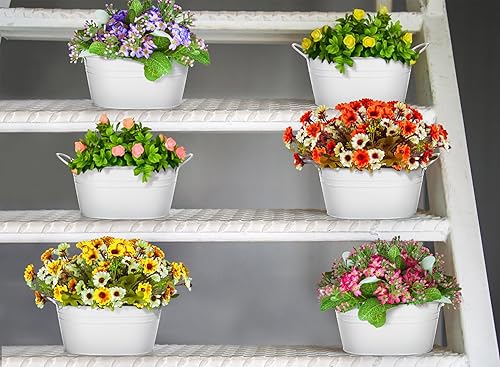 Miniatura 6 de Foraineam Paquete de 6 macetas de metal con asas, macetas ovaladas para arreglos florales, cubos para macetas, contenedor de cactus suculentas de