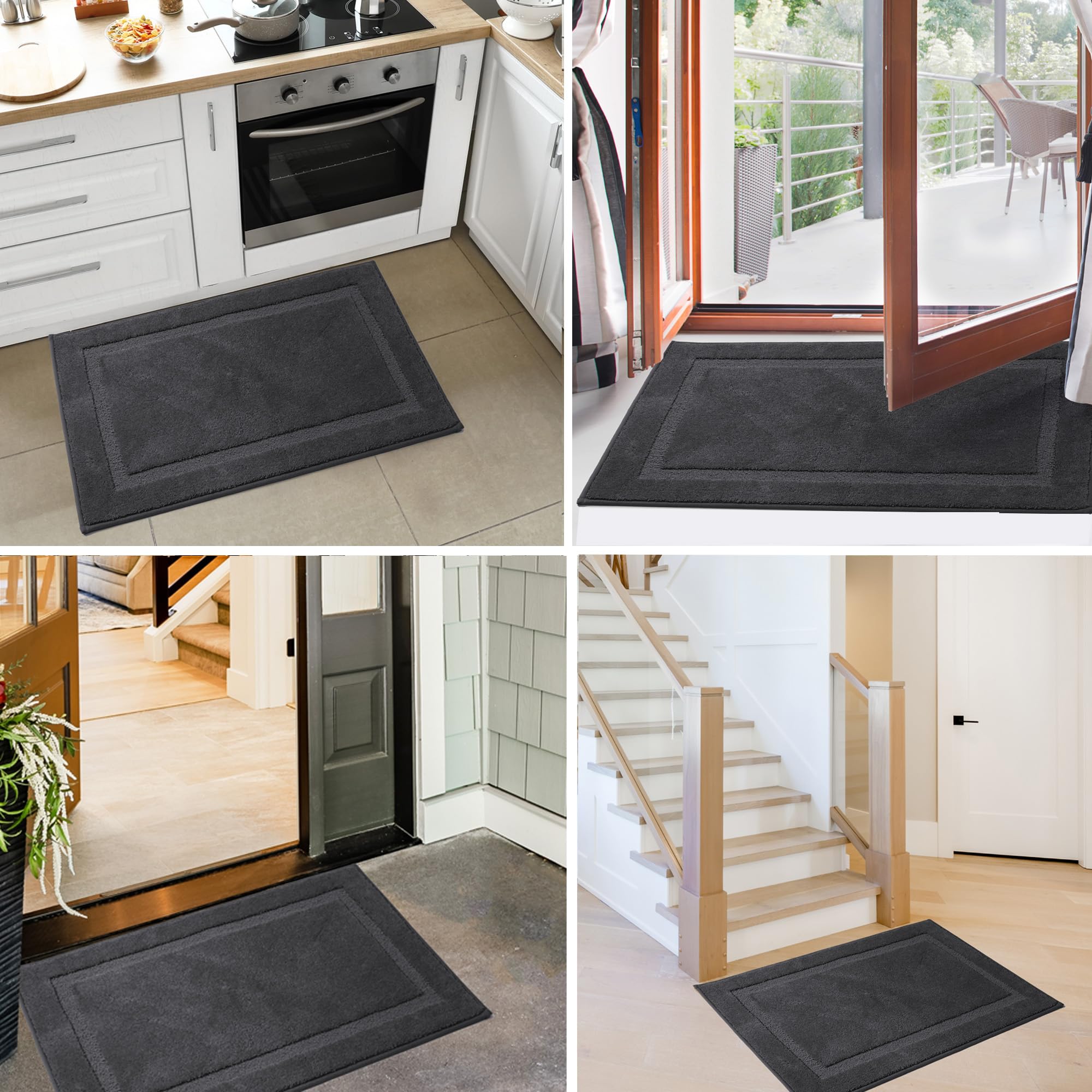 Tapis Entrée Intérieur Antidérapant, Paillasson Attrape-Poussière,Lavable en Machine,Tapis de Sol Absorbante et Doux pour Chien,Entrée, Porte,Chambre,Gris,60cm x 90cm