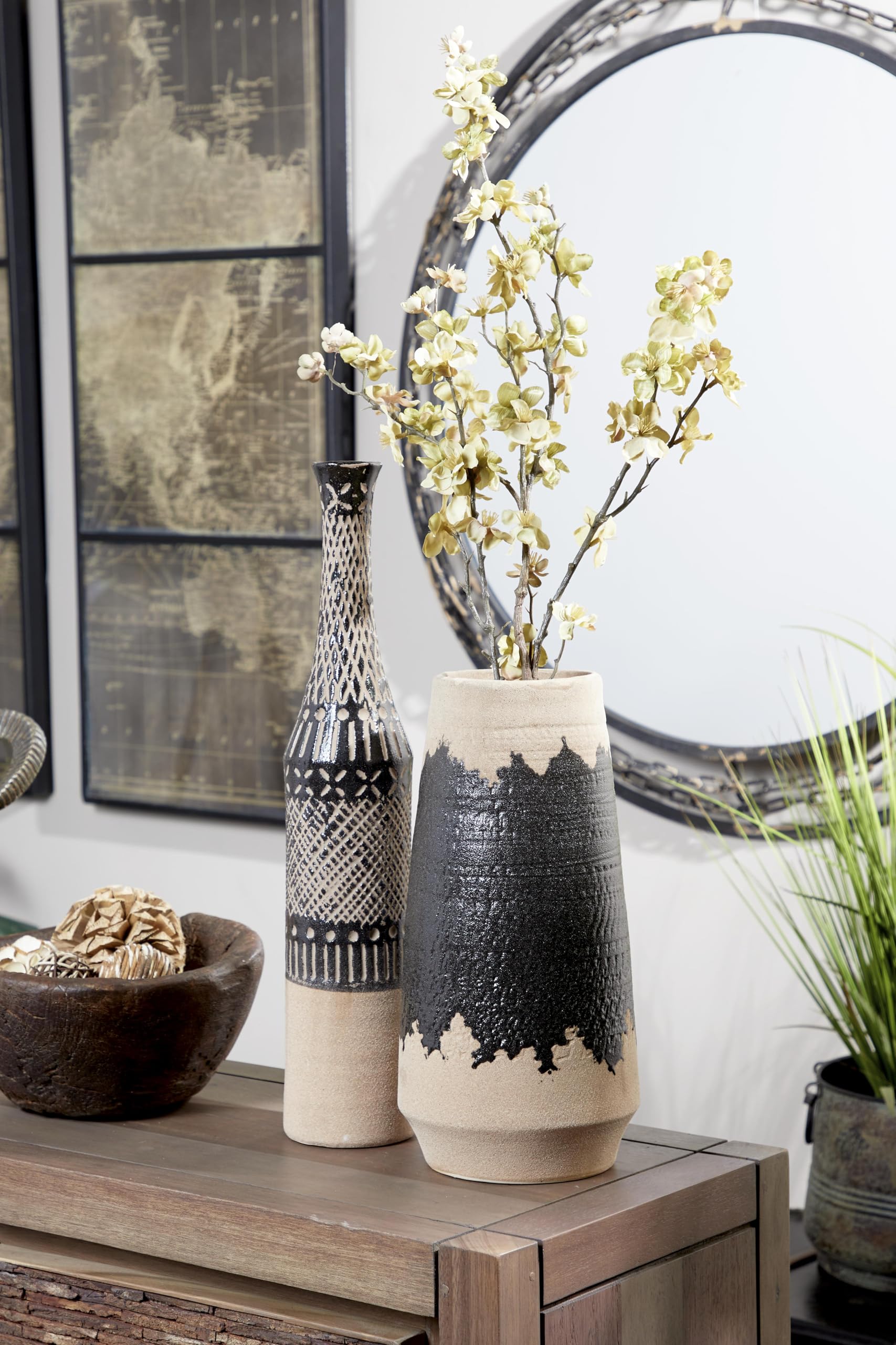 Amazon.co.jp: Deco 79 ブラック 磁器 天然花瓶 14 x 7 x 7 M : ホーム