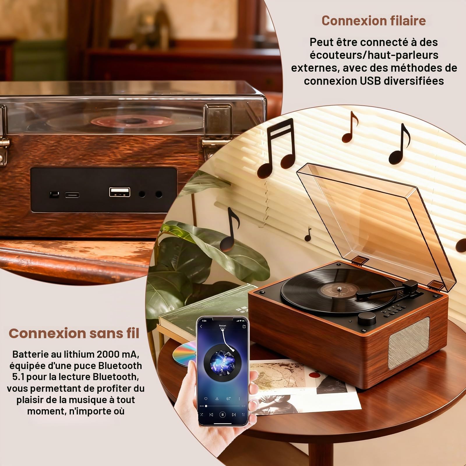 Lecteur CD portable Bluetooth 5.1, lecteur CD rétro avec double haut-parleur stéréo, télécommande, rechargeable, lecteur CD, compatible USB/AUX, protection contre la poussière
