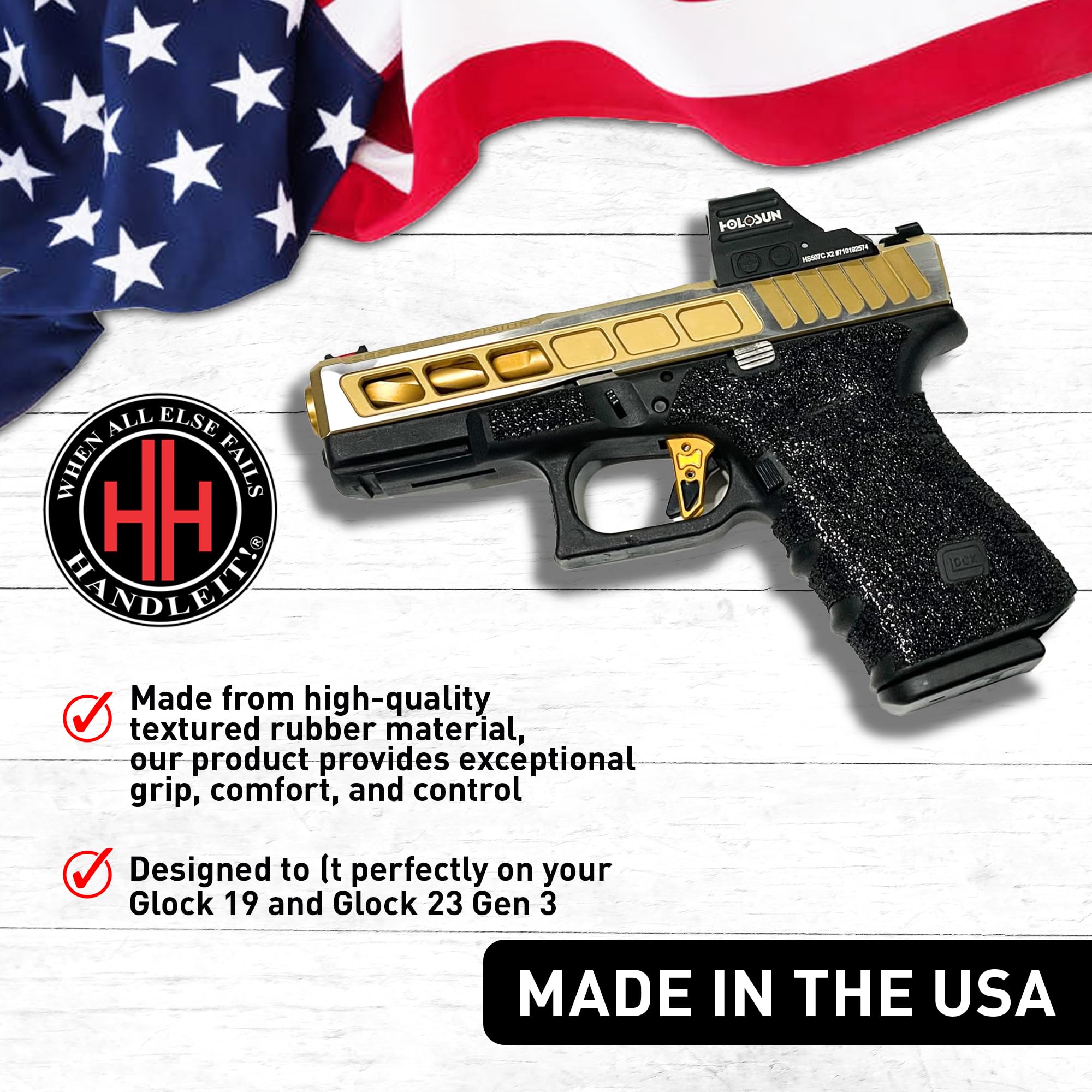 Handleitgrips Gun Grip Tape Compatible with Glock 19/23 Gen 3 - Black Edge Series Pistol Grip Tape, Easy Installation, Gun Skins, Veteran Owned