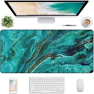 Atufsuat Extended Gaming Mouse Pad, XXL Large Desk Pad 30 x 14 Inch, Big Computer Keyboard Mousepad, Waterproof Mouse Mat with Stitched Edges and Non-Slip Base for Office Gaming, Dark Green Marble