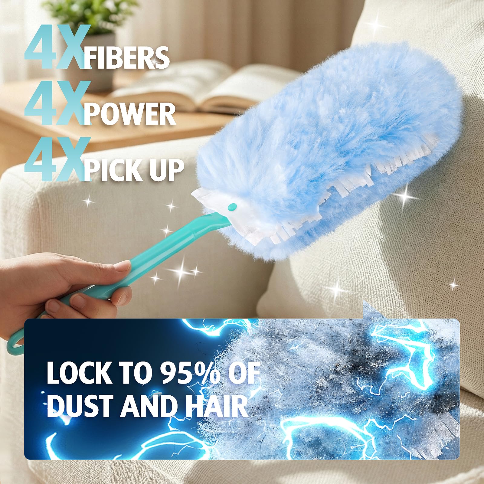 60 recambios de plumero de 360° para plumero Swiffer con 2 manos mejoradas | Plumero desechable multisuperficie de 2 lados de 360°, 4 x microfibras, para limpieza