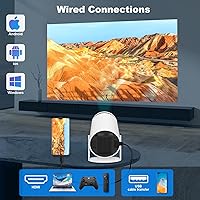 Vista 2 de Mini proyector portátil, soporte 4K 1080P con doble banda WIFI6 5G inalámbrico 5.0 Bluetooth Android 11,160 ANSI, 180° giratorio, corrección