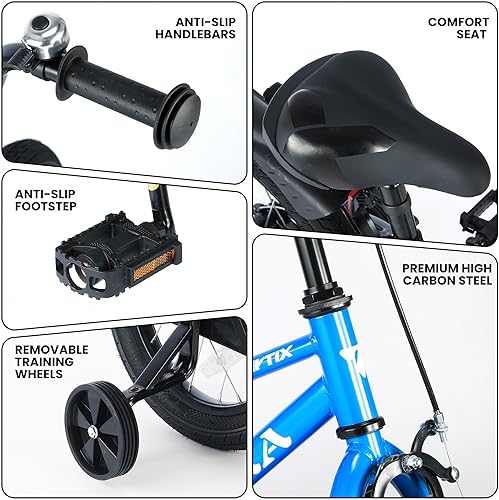 Miniatura 4 de Bicicleta para niños de 14 y 16 pulgadas para niños y niñas, freno de mano y pie, asiento ajustable, fácil de montar para edades de 3 a 7 años,