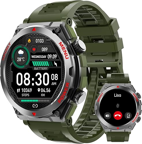 Miniatura 1 de Reloj inteligente militar para hombre, (respuestahacer llamadas), reloj inteligente con frecuencia cardíaca, SpO2, monitor de estrés, sueño,