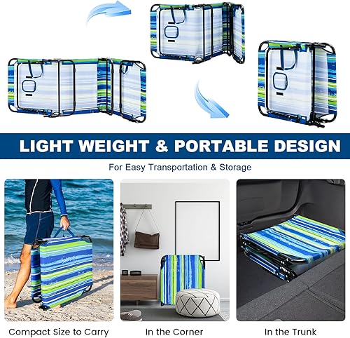 Miniatura 5 de Goplus Silla bronceadora, silla de playa plegable con orificio para la cara, almohada extraíble, capacidad de 350 libras, correa de transporte,