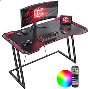 CubiCubi ゲーミングデスク 幅120cm*奥行き60cm LED付き 炭素