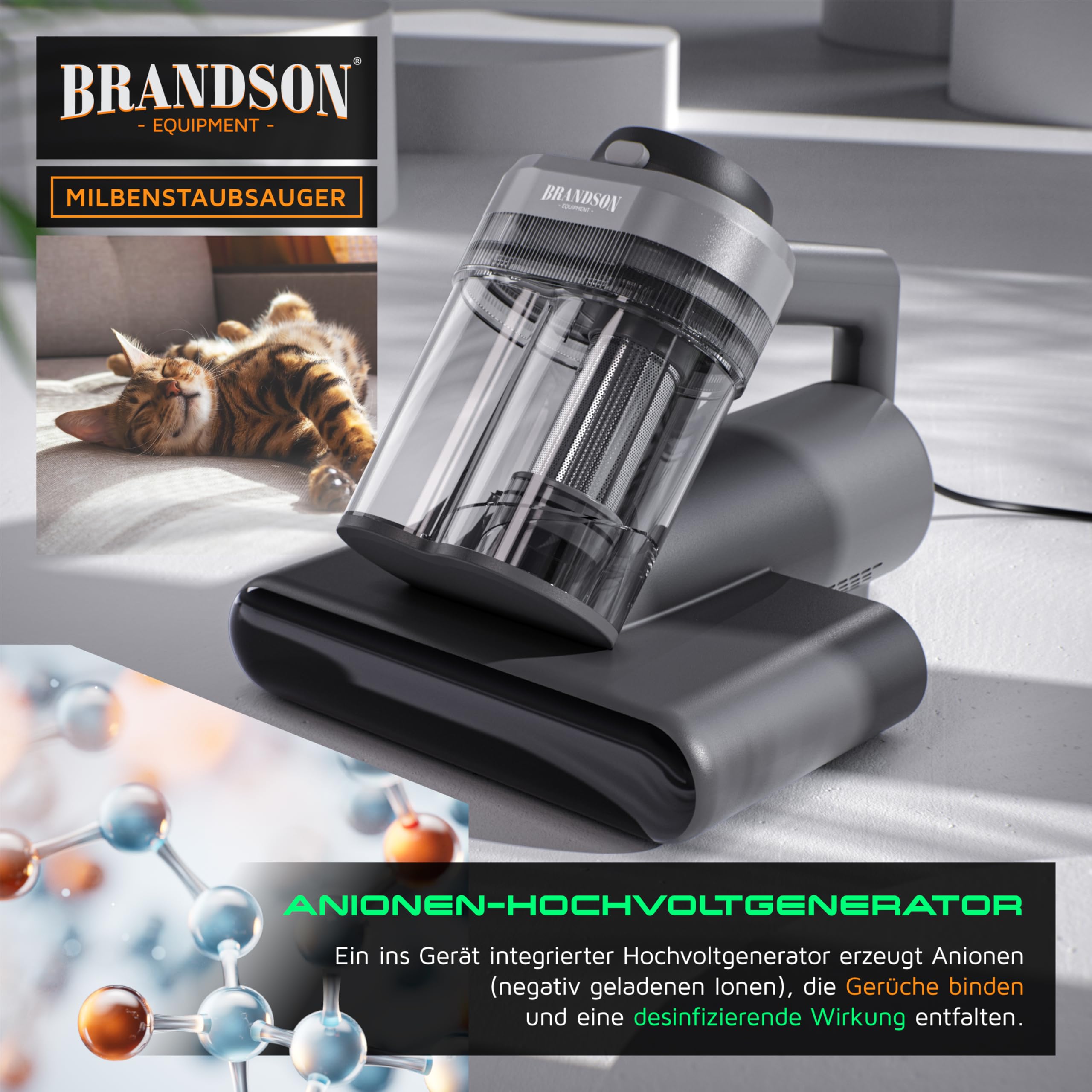 Brandson Milbensauger mit UV-C Licht Hepa Filter Bürstenwalze Matratzenreiniger