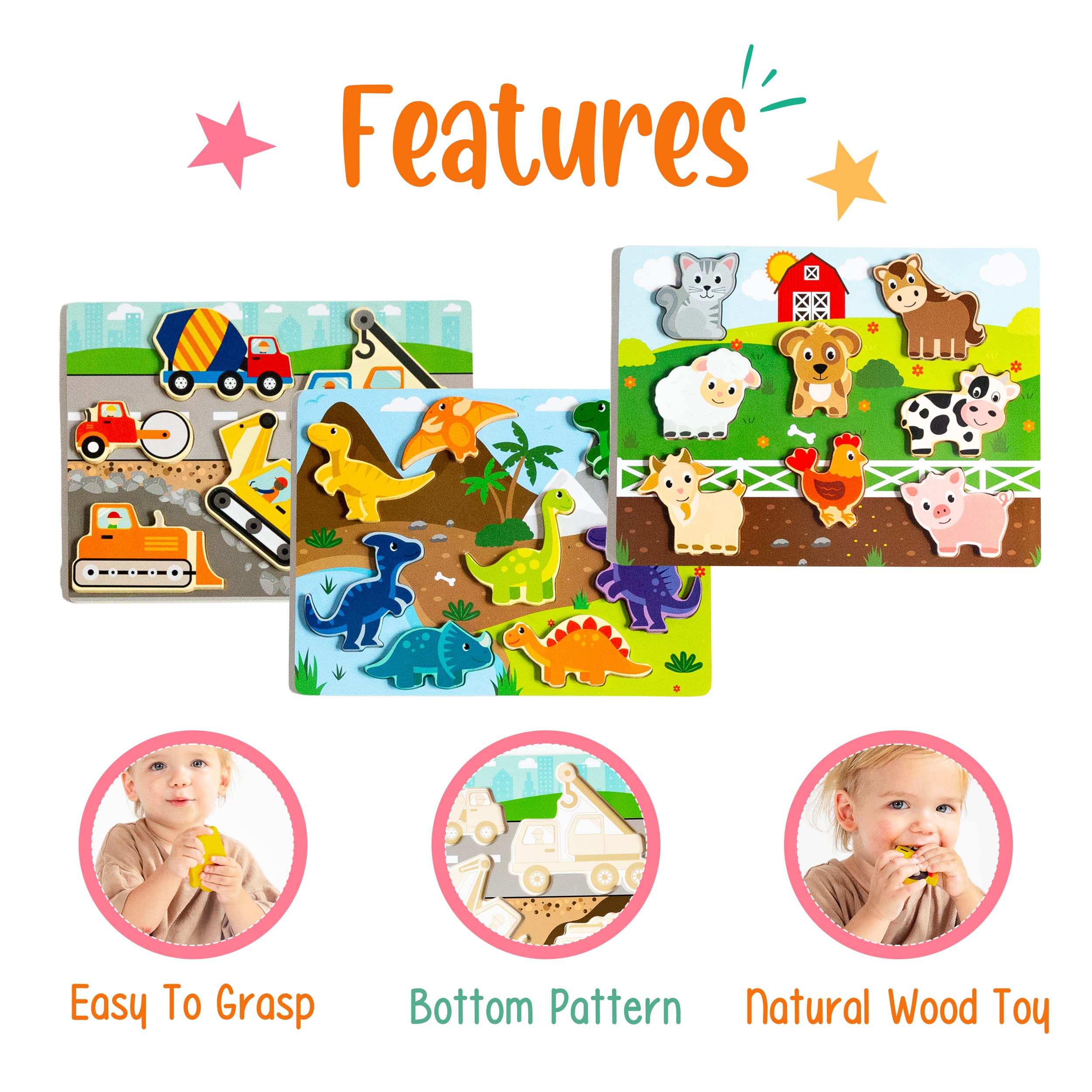 Klevly Holzpuzzle für Kleinkinder von 2 bis 4 Jahren, Holzpuzzle für Kleinkinder von 1 bis 3 Jahren, Montessori-Spielzeug für Kinder von 2 bis 4 Jahren, pädagogisch