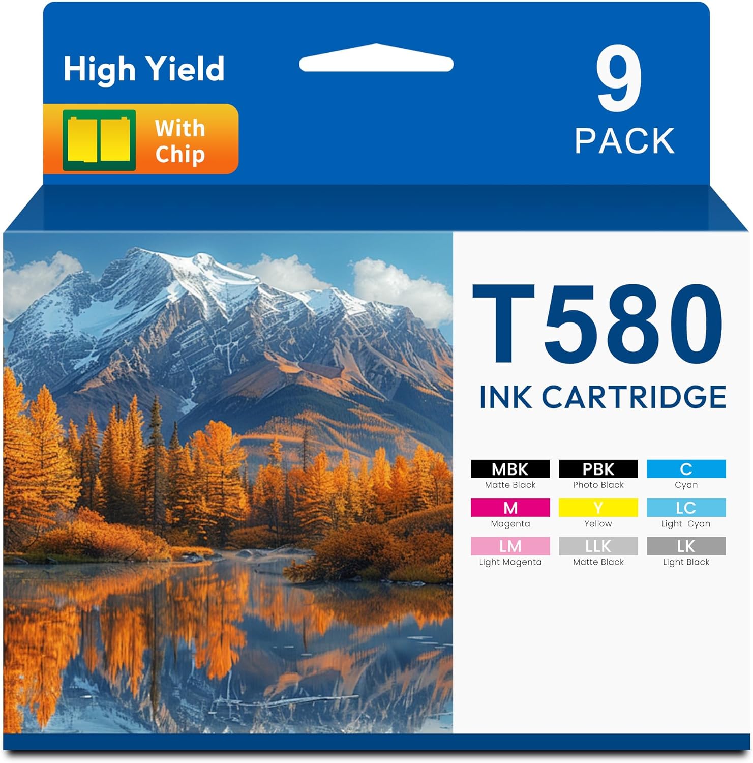Remanufactured T580 Ink Cartridge 9-Color T5801 T5802 T5803 T5804 T5805 T5806 T5807 T5808 T5809 Ink Compatible with Stylus Pro 3800 Printer Ink, 9-Pack for High Capacity Total 720ML