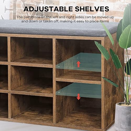 Miniatura 4 de NChanmar Banco de zapatos con cojín, banco de almacenamiento de 3 niveles, banco de 10 cubos, organizador de zapatos, estantes ajustables para sala