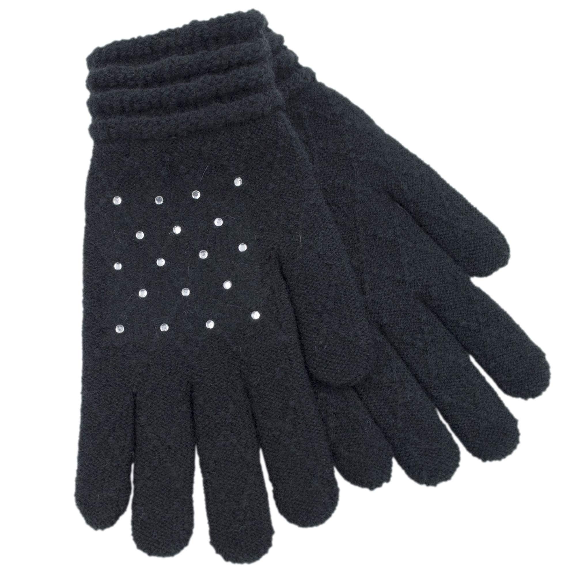 Foxbury Ladies Textured Knit Diamante Gloves One Size Black