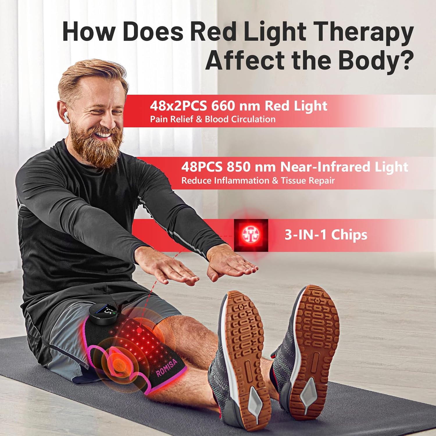 Red Light Therapy Knee Brace with Heated Vibration, Cordless Knee Massage, Rechargeable 660nm & 850nm Near Infrared Light Therapy Device for Knee/Elbow/Shoulder, Pink. - Image 5