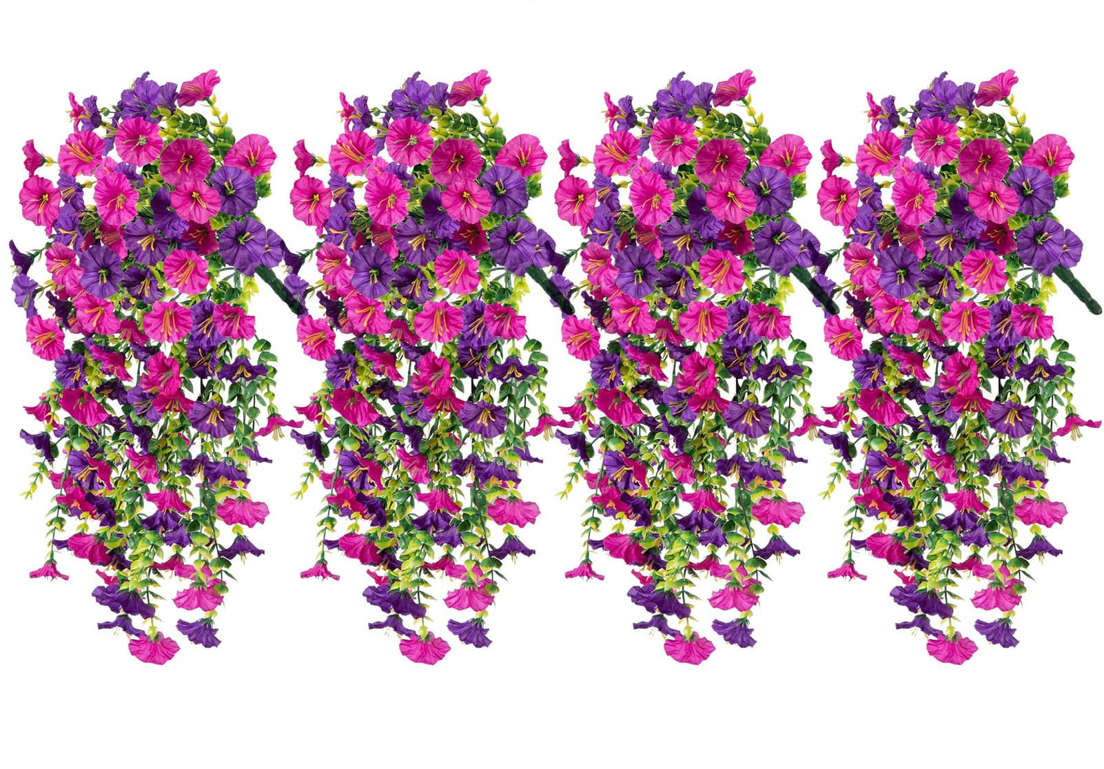 4PCS ​Artificial Hanging Flowers, UV-Resistant ​Fake Petunia Vine, ​Lifelike Purple & Pink​ Simulation Flowers for ​Wall Garden Patio Wedding Indoor Outdoor Decor​ (75cm)
