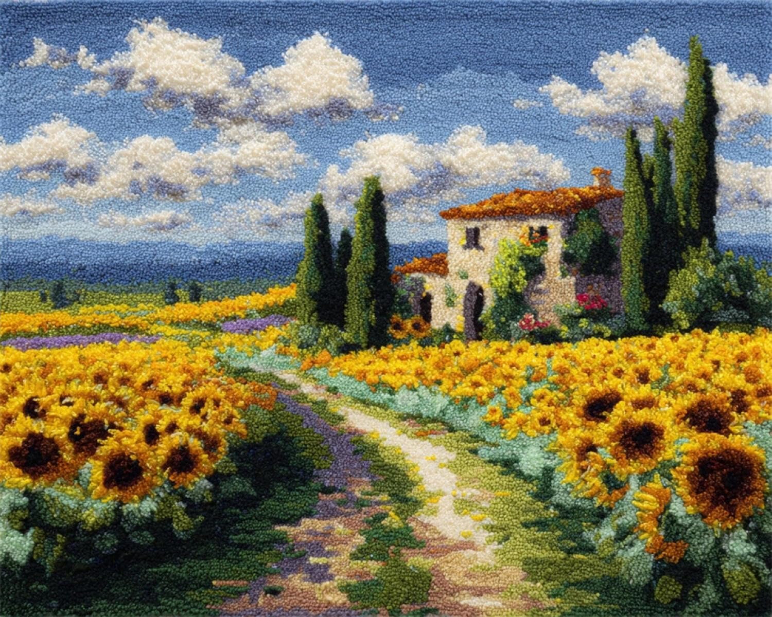 Henypt DIY Knüpfteppich zum Selber Knüpfen Sonnenblumenfeld 80x160cm