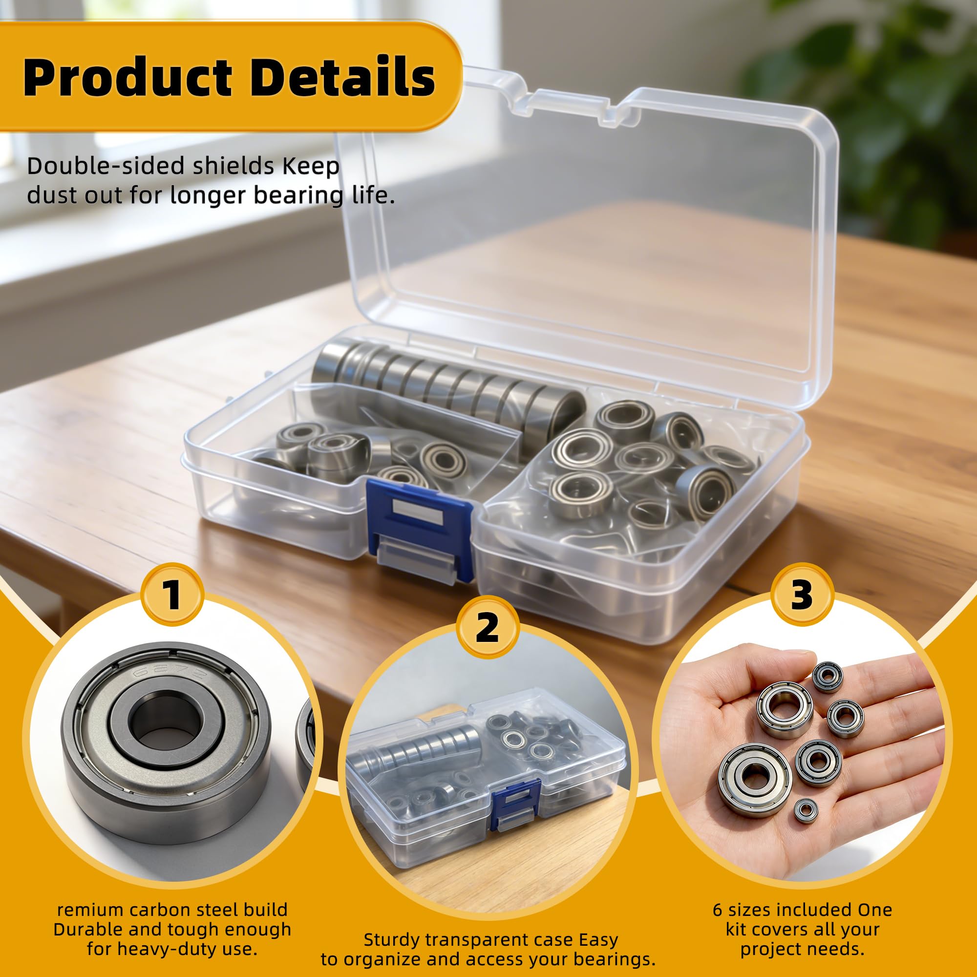 60PCS Ball Bearings Assortment - 6 Sizes for 3D Printing -5 60PCS Ball Bearings Assortment - 6 Sizes for 3D Printing -5