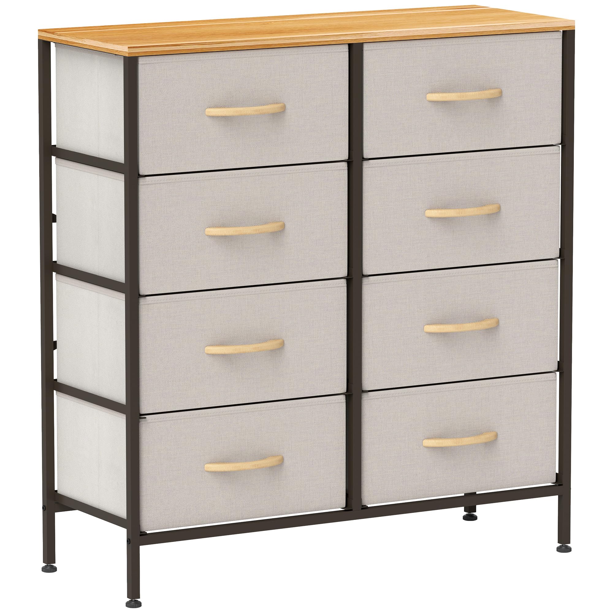 HOMCOM 8 Drawer Fabric Chest of Drawers w/ Wooden Top for Hallway Cream in Off White