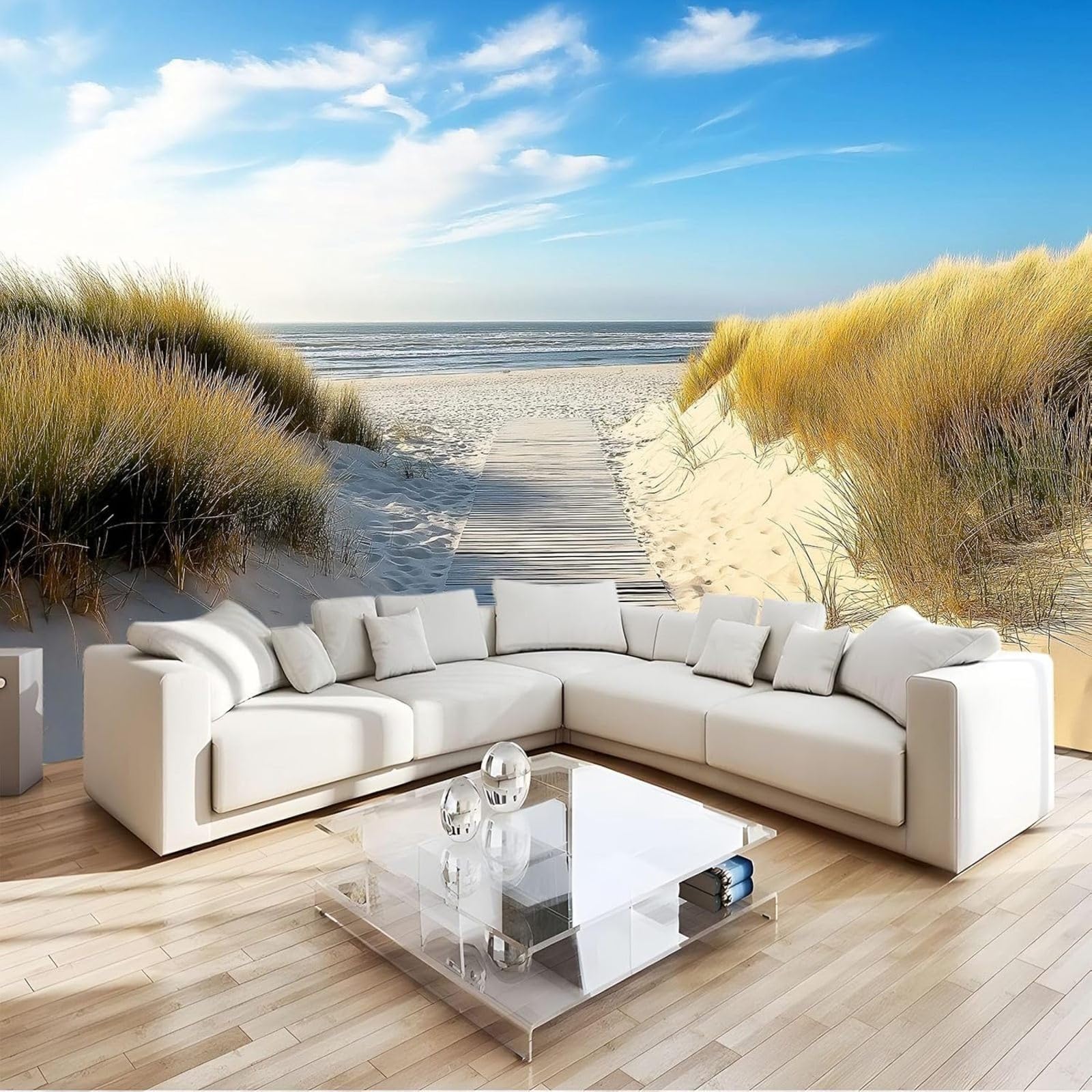 hgjdjhnf Photo Wallpaper Beach Path with Sea View Modern Wall Bedroom Living Room Wall Wallpaper Blue,430cmx300cm