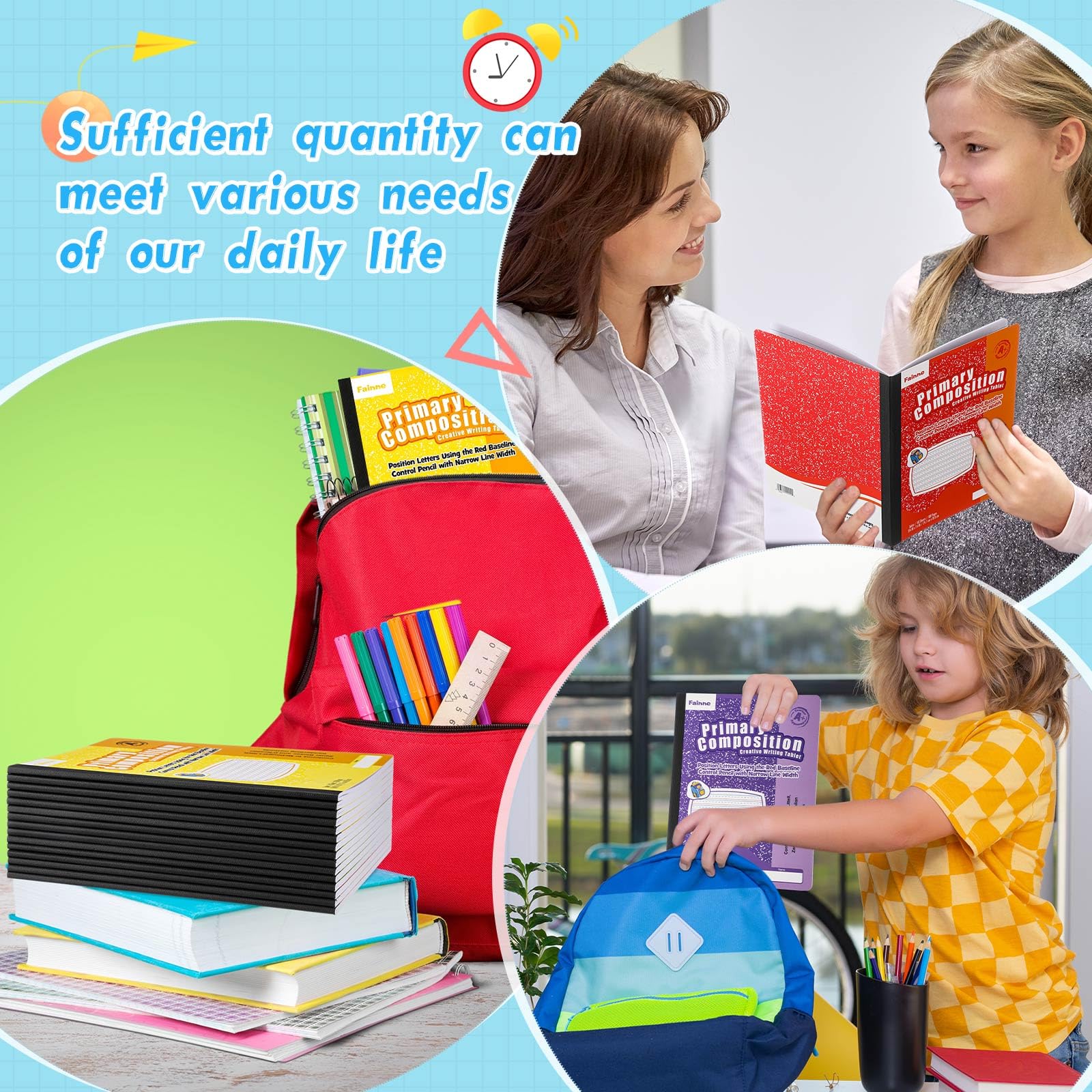 Fainne Confezione da 36 quaderni per composizione primaria a righe K-2, con copertina rigida, 9,75 x 7,5 cm, a righe complete, 100 pagine/50 fogli, per rientro a scuola, aula e ufficio (colorato)