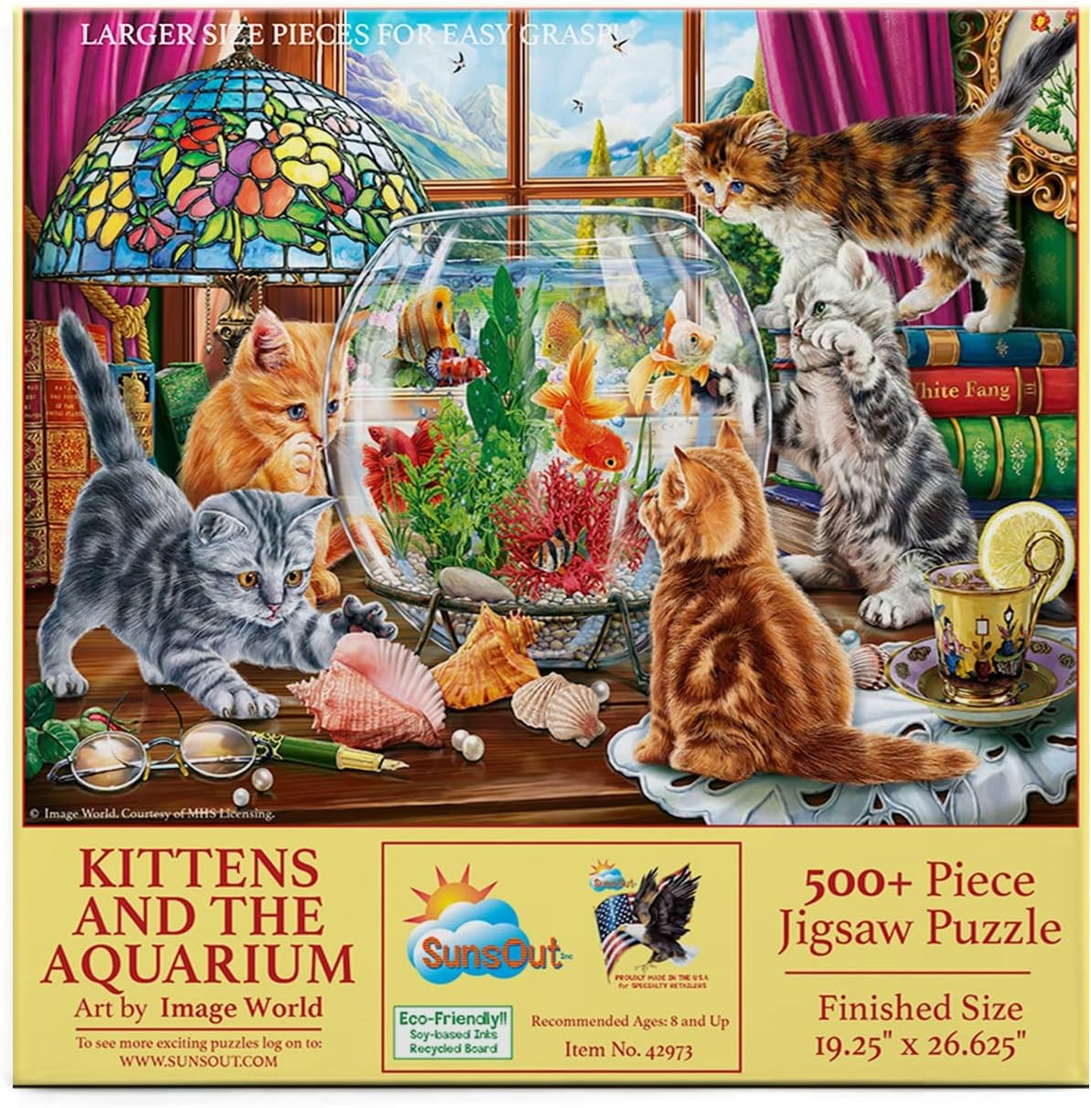 Kittens and the Aquarium - 500 pc Large Pieces Jigsaw Puzzle by Artist: Image World - Finished Size 19.25" x 26.625" - MPN# 42973