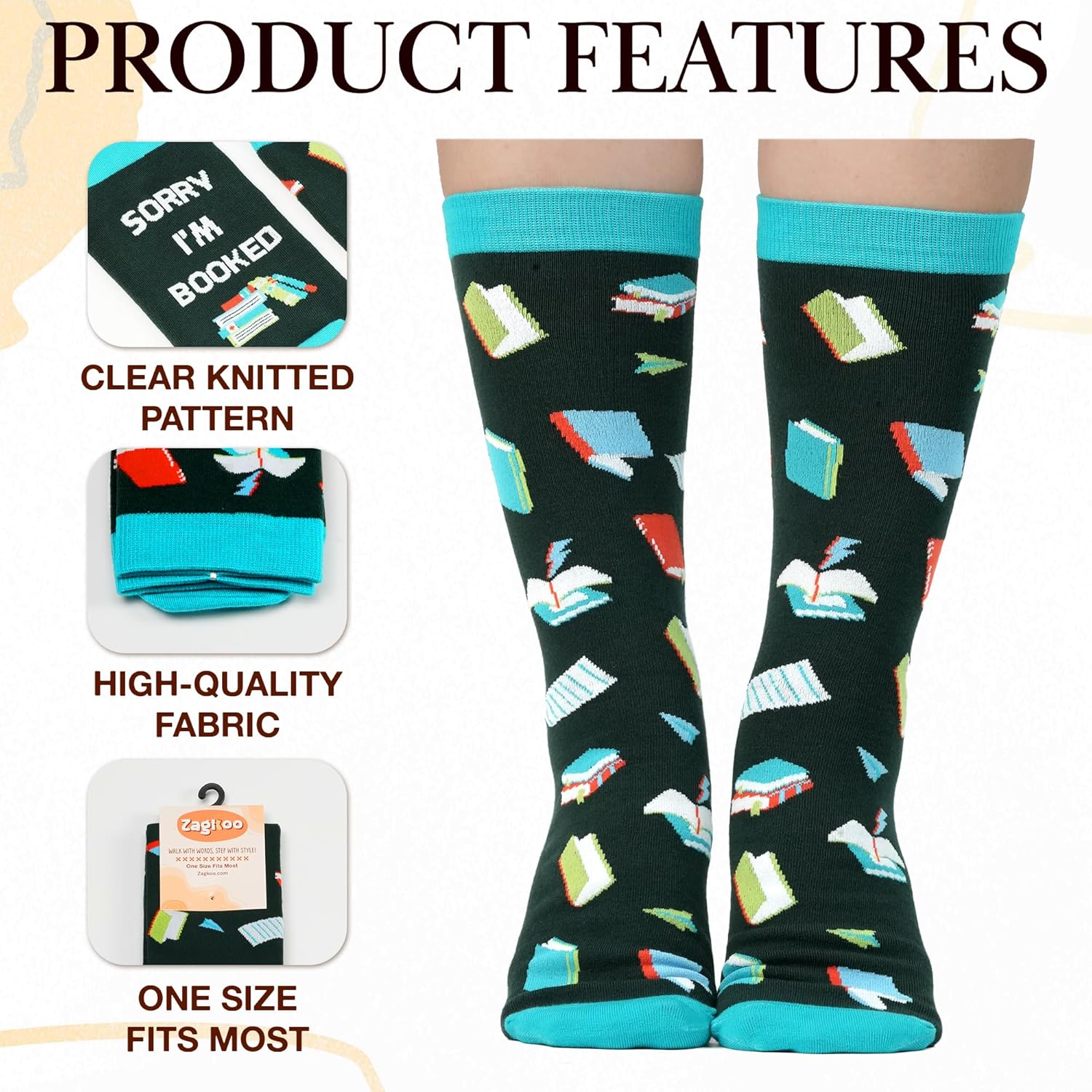 ZAGKOO Book Socks - Reading Socks for Women, Men - Funny Gifts for Book Lover, Reader, Reading Lover, Bookish, Bookworm - Image 7