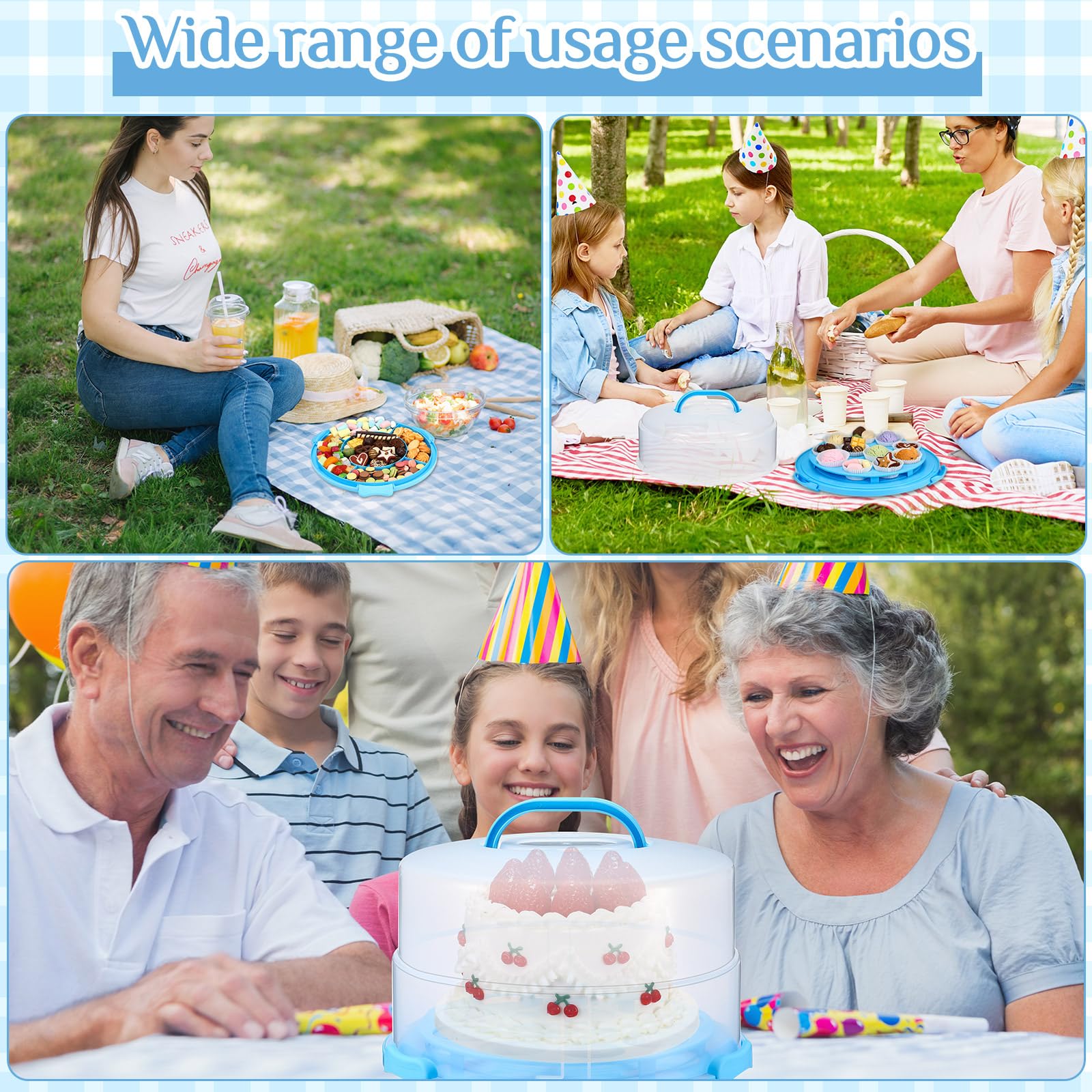 Teenyyou 30,5 cm großer Kuchenträger mit Deckel und Griff für 30,5 cm runde 17,8 cm hohe Kuchen, verstellbarer Kunststoff-Kuchenständer, tragbarer Kuchentransportbehälter für Kuchen, Cupcakes, Kekse,