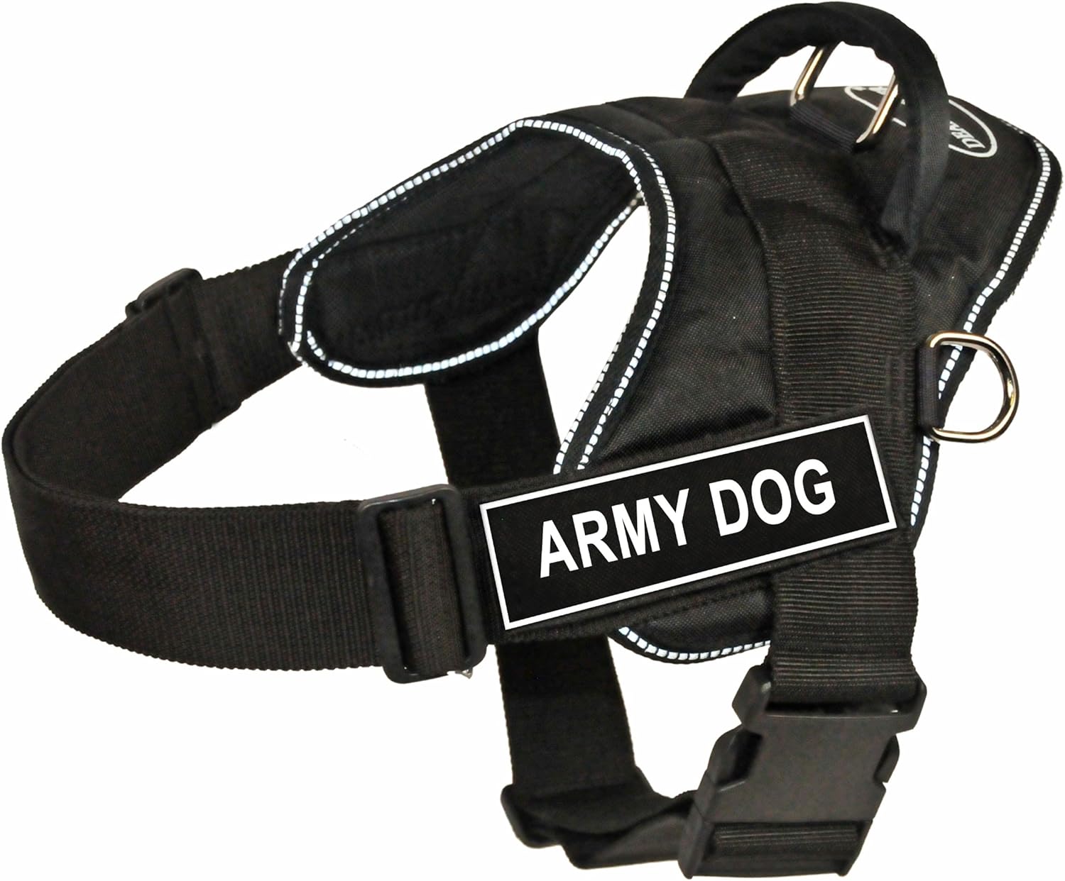Dean & Tyler Fun Works Army Dog Harness, Medium, Fits Girth Size: 28-Inch to 34-Inch, Black with Reflective Trim
