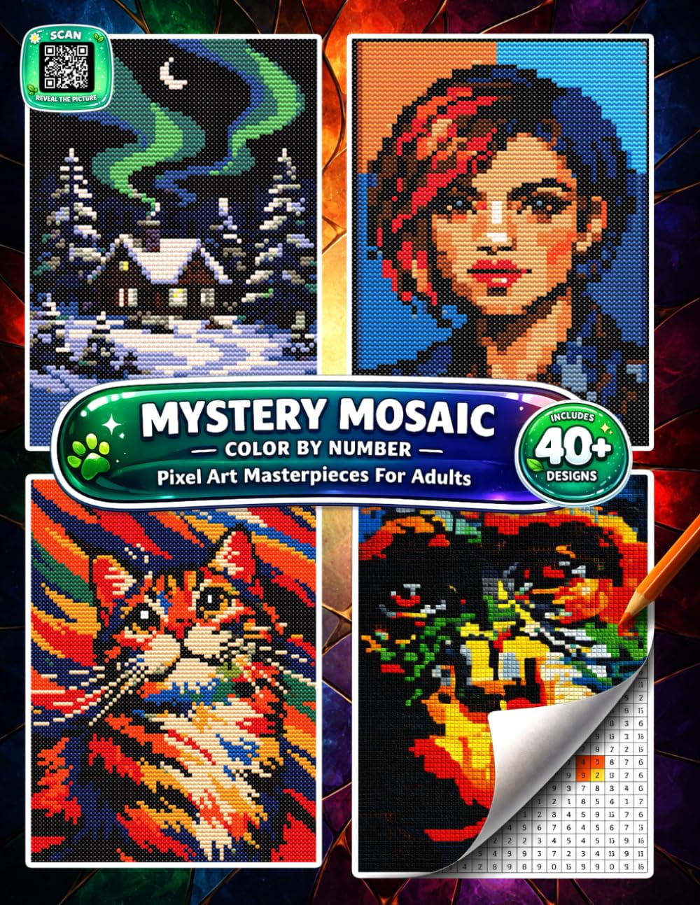 Mystery Mosaic Color by Number: Pixel Art Masterpieces for Adults: Reveal Wildlife, Animals, Portraits, Nature, and Beautiful Scenery with 40+ Relaxing Designs