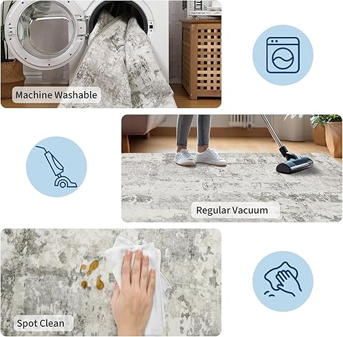 Vista 2 de GarveeHome Alfombra abstracta de 5 x 7 para sala de estar, dormitorio, moderna, neutra, lavable, suave, de pelo bajo, antideslizante, alfombra