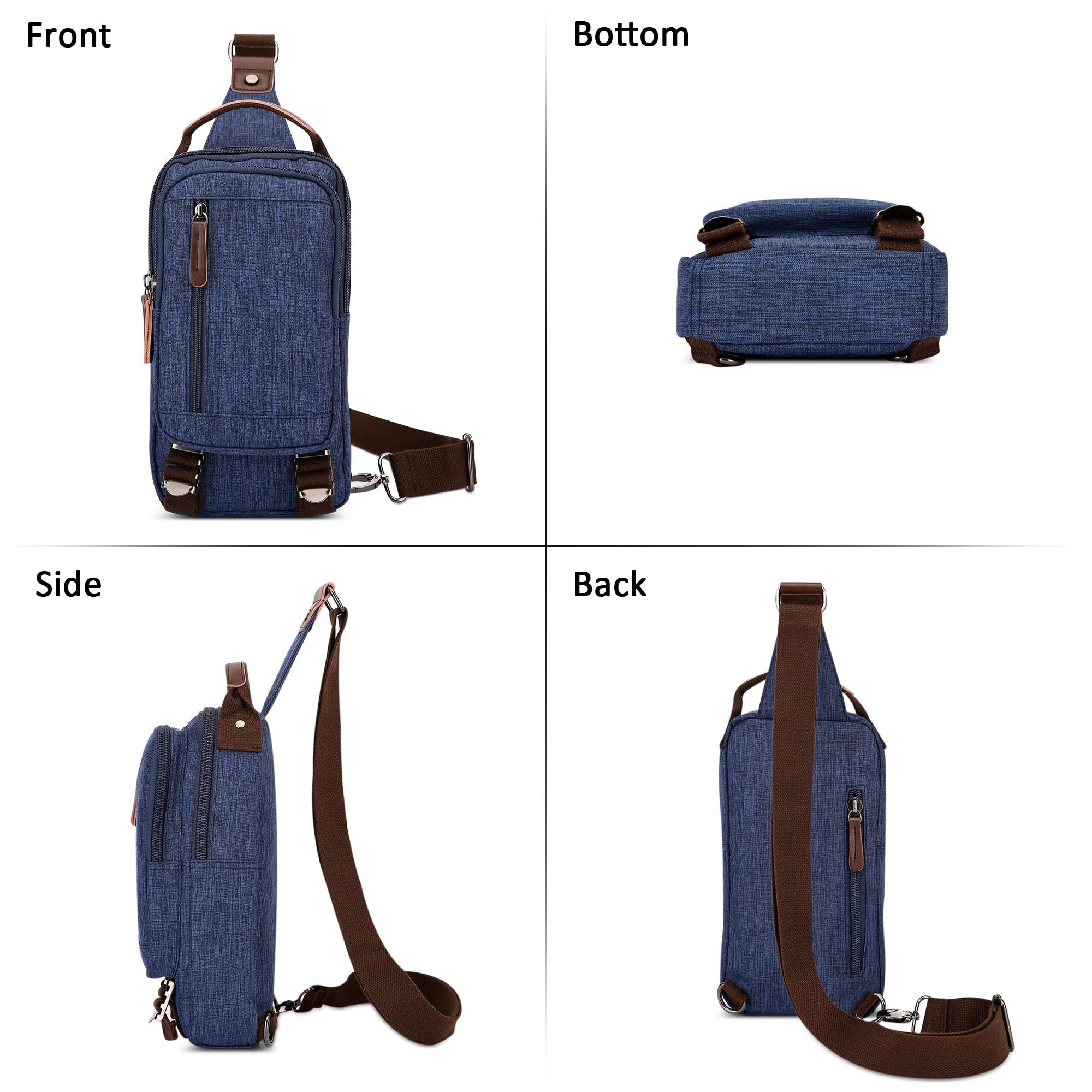 Leggero Uomo Borsa sul Petto Moda Casuale Zaino Monospalla per 7.9 Pollici iPad con Manico Sling Bag per Viaggio Quotidiano Shopping Uomo Tela Borsa a Tracolla Blu