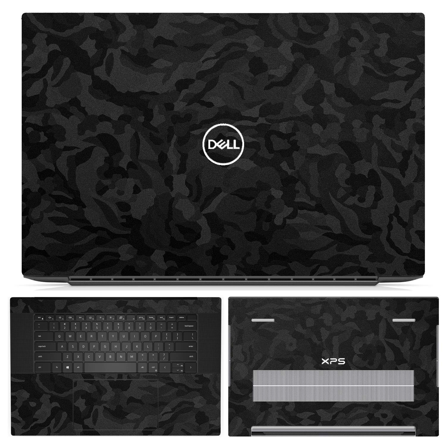 SopiGuard Skin for 2020 Dell XPS 17 9700 Precision Vinyl Sticker Full Set Top, Keyboard, Bottom Panel (Black Camo)