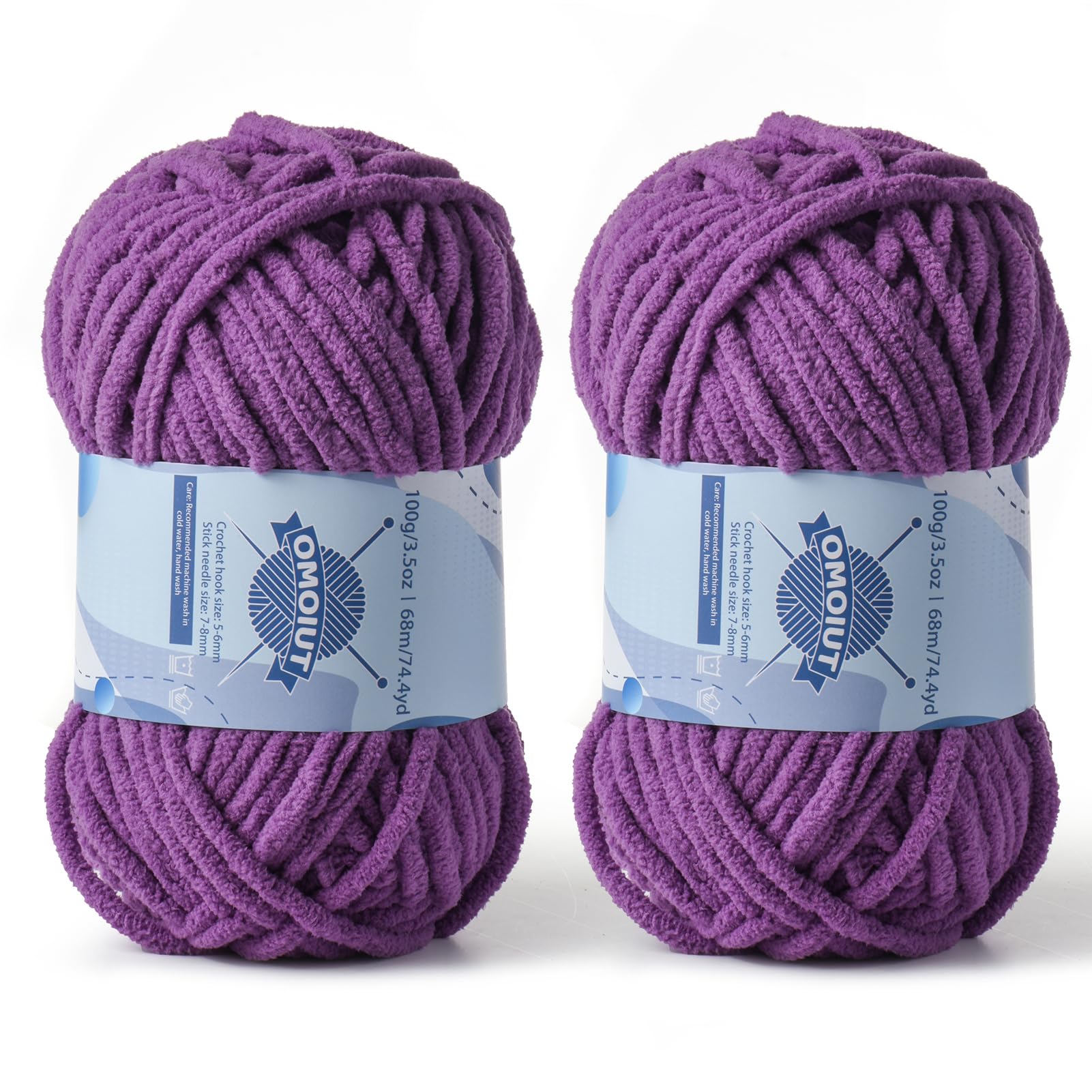 2 Pack Chunky Chenille Yarn for Crocheting, Baby Yarn for Crocheting Soft Blankets, Bulky Yarns for Crochet Amigurumi, 200g (148.7yds) Fluffy Velvet Yarns for Hand Knitting (2 Purple)