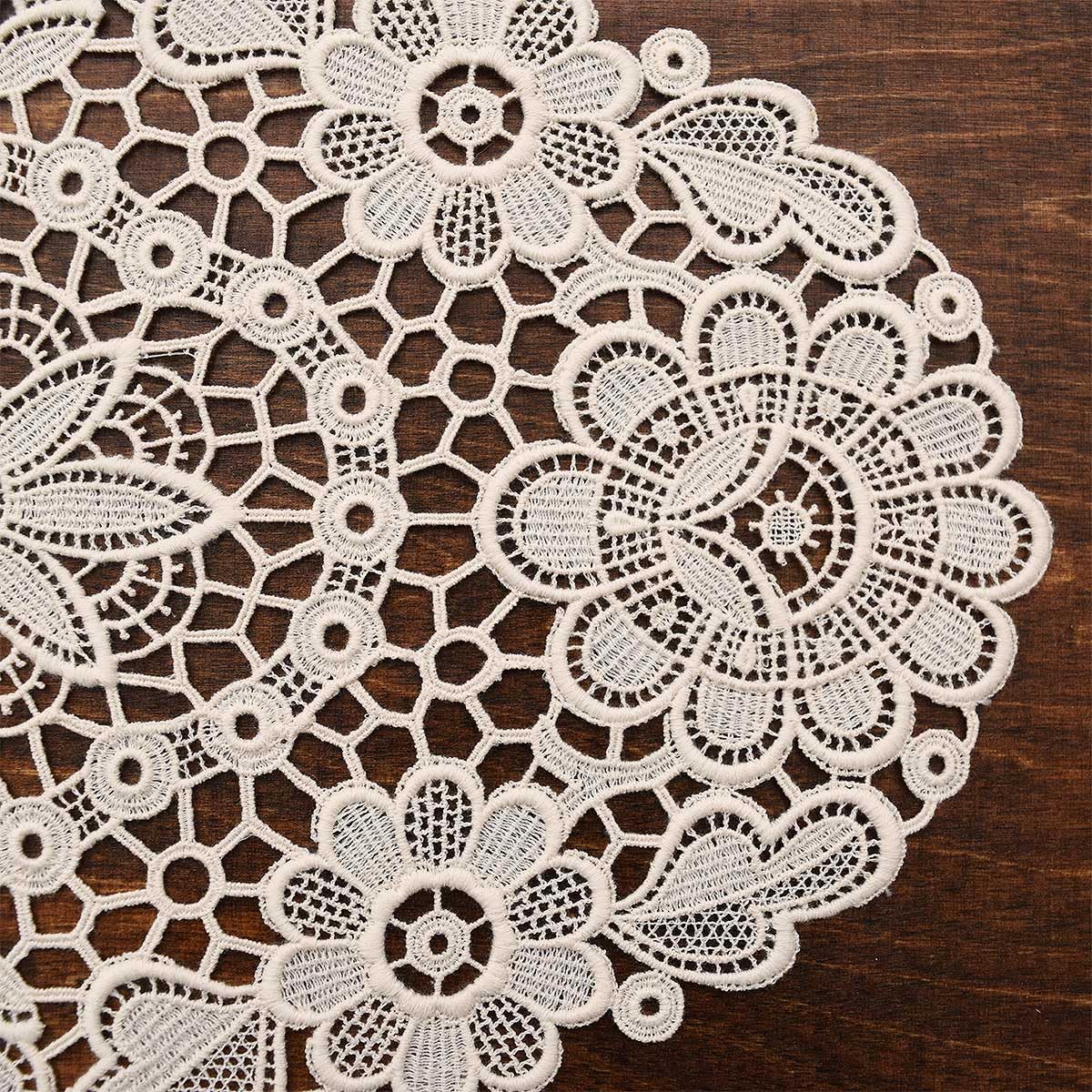 Deckchen Annegret Vogtländische Spitze handgefertigte Wickeldecken 2er Set in natur | Tischdecke mit Blumen-Muster | Baumwollspitze Tisch-Dekoration mit Blumen handgearbeitet Tischdecken-Set oval