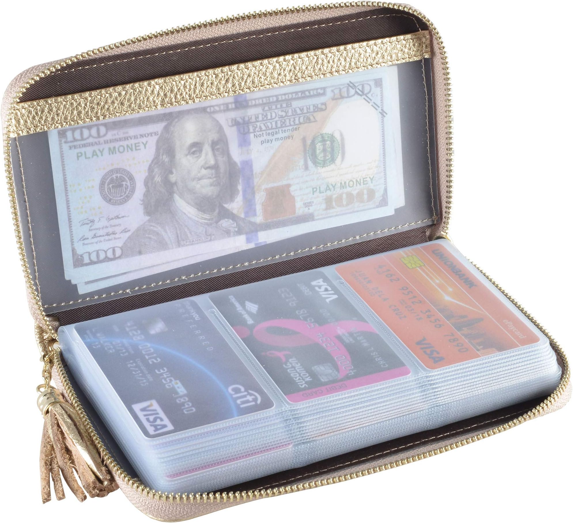 Credit Card Holder Wallet Womens Zipper Leather Case Purse RFID Blocking