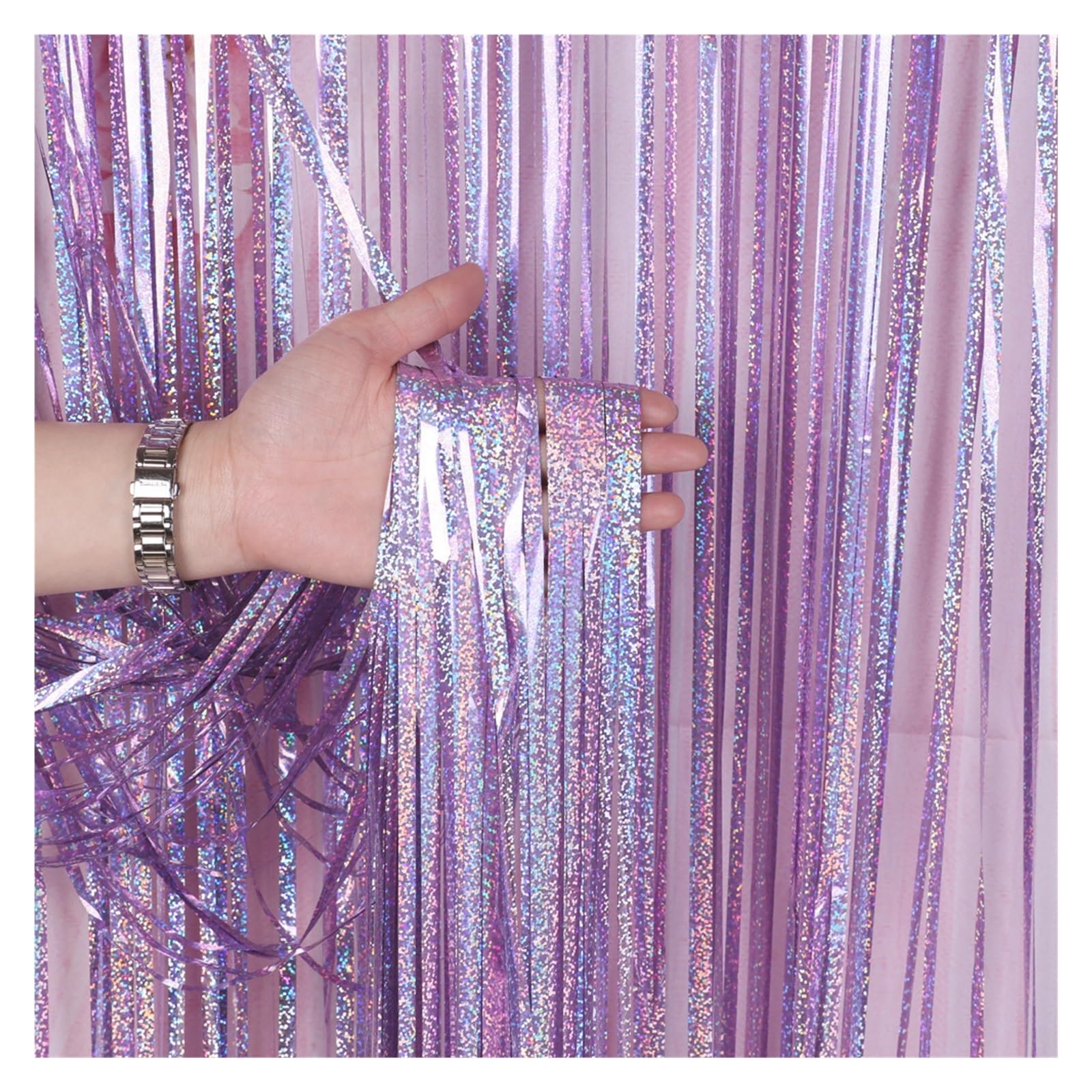 EnxJire Fringe Backdrop Curtain Tinsel Foil Curtain 1x3.0m Party background Fringe 1m 2m backdrop(Pink,2M)