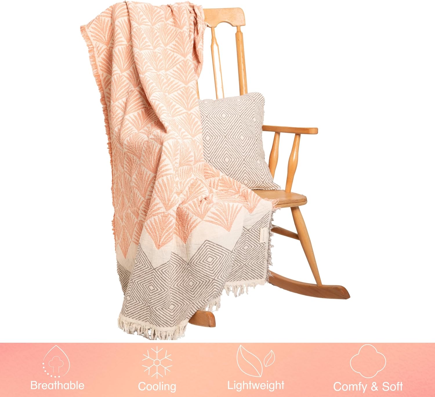 Premium Cotton Throw Blankets – 70x50 Inch, Fabric with Elegant Geometric Pattern – Perfect for Living Room, Bedroom and Home Decor (Peach) - Image 5