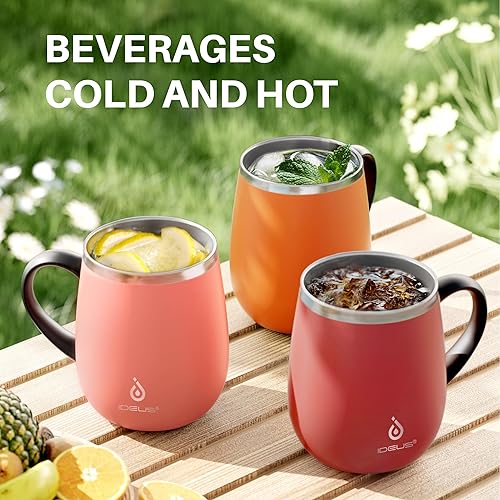 Miniatura 8 de Ideus Taza de café aislada de 16 onzas con asa y tapa, vaso de acero inoxidable de doble pared aislada al vacío, taza de café de viaje taza térmica