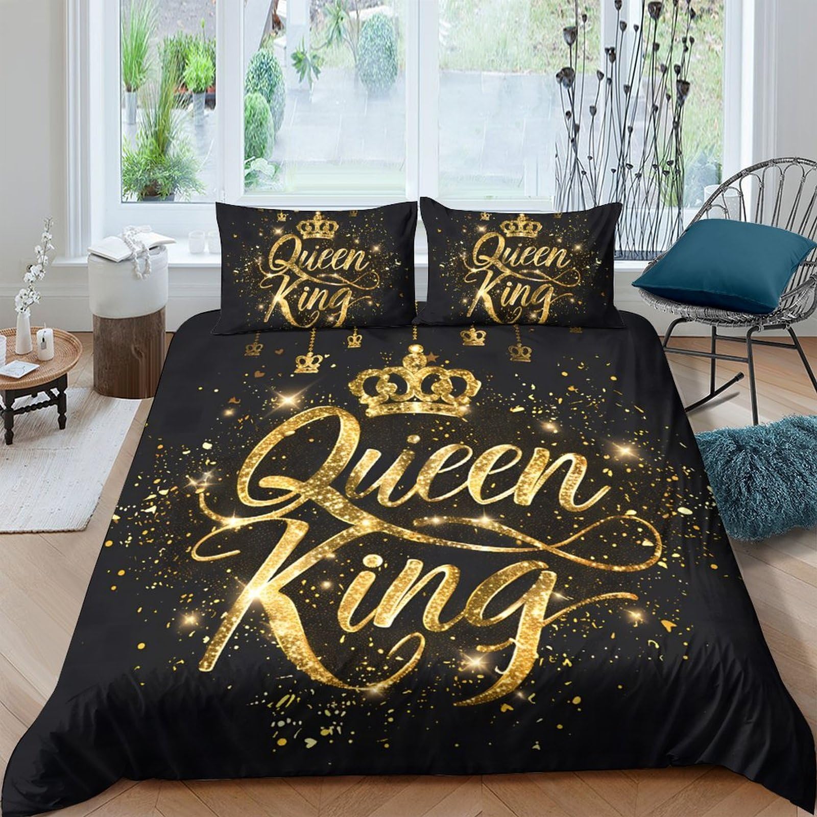 Ctjqhvkz Style-5 3D Printed Crown Queen King Fitted Sheet Microfiber Gold Black Bed Cover For Bedroom Guest Room Decoration Single（135X200cm）