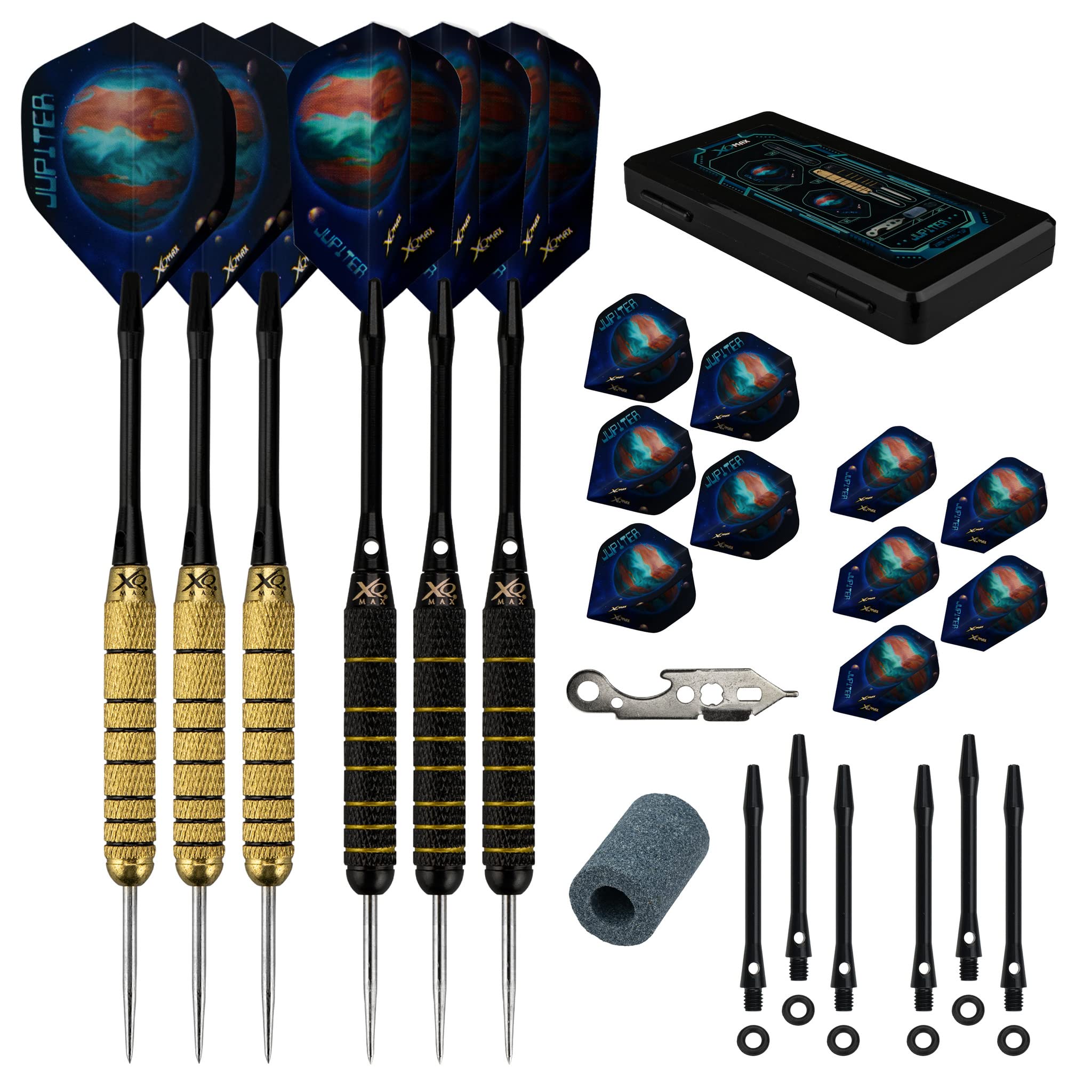 KOTO darts XQ Max Jupiter, Steel Tip Darts, Darts Set, Solid Ring Grip, Textured Feel, Professional Use, Flights, Shafts, Case
