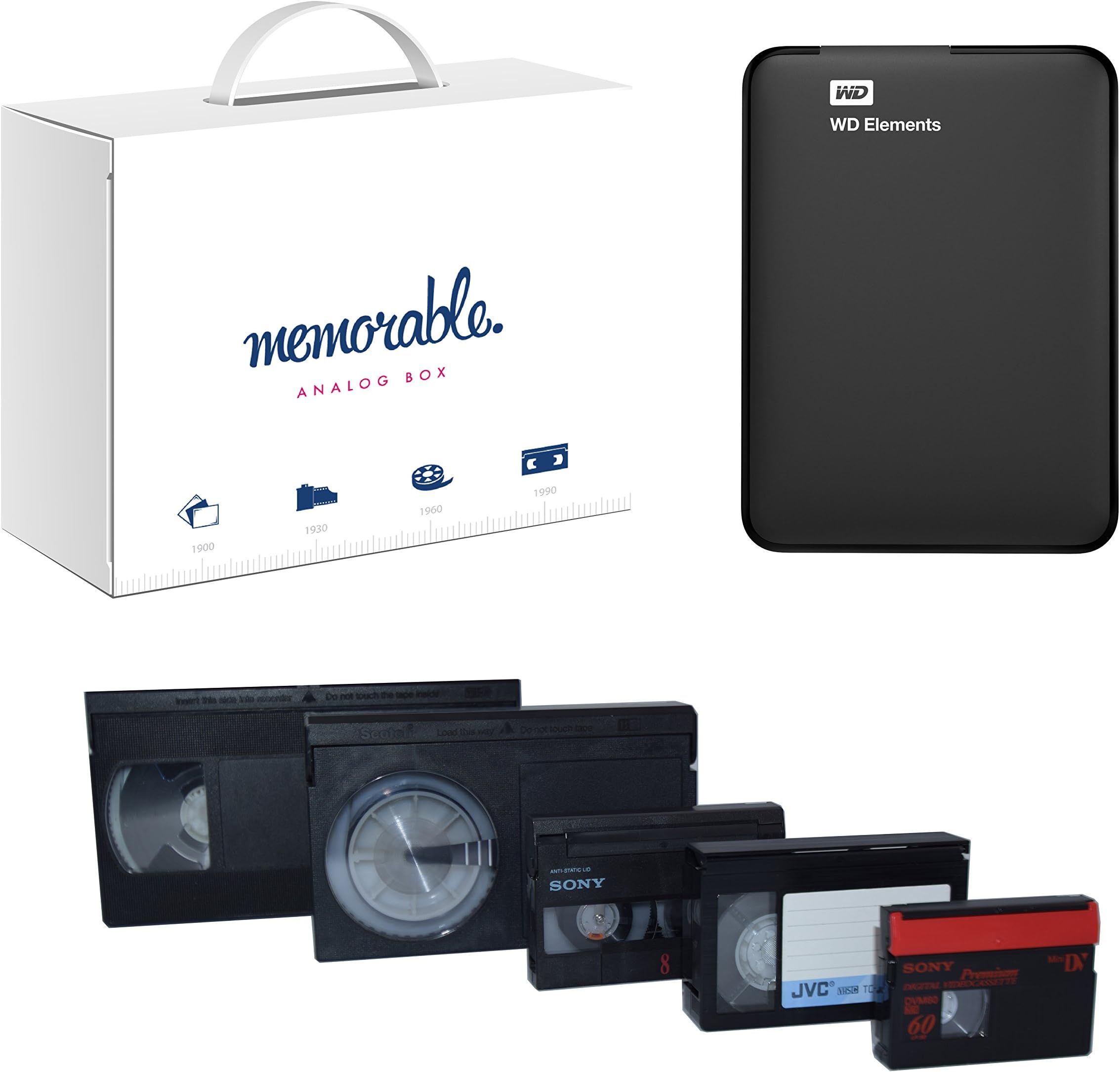 Memorable Video Transfer Service (VHS, 8mm, Hi-8, MiniDV) to 1TB External Hard Drive WD USB 3.0-20 Tapes