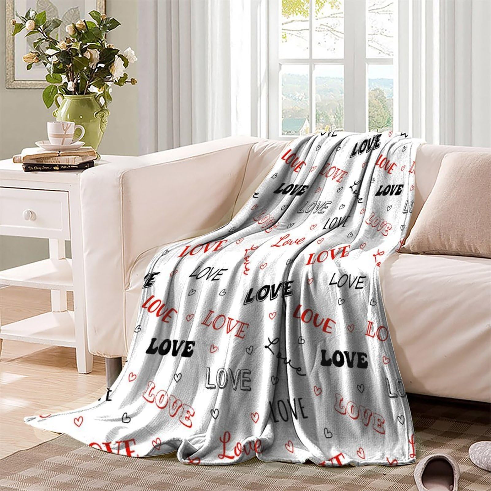 3D Druck Herz Love Decke Mikrofaser Kuschelig Wohndeko Romantisches Schriftzug Sofawurfdecke Geschenk 70x80inch(180x200cm)