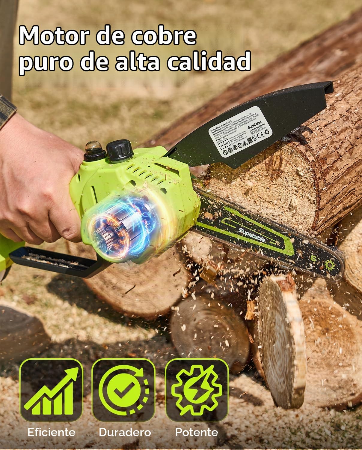 Supstable Mini motosierra eléctrica inalámbrica de 6 pulgadas con mango y protector auxiliares, motosierra pequeña a batería con 2 baterías y engrasador para mujeres mayores, poda de jardín, regalo