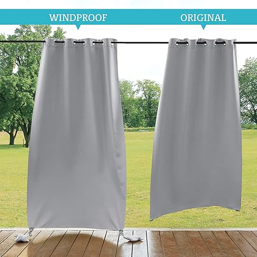 Vista 41 de RYB HOME Cortinas para exteriores resistentes al viento, bolsas con peso adjuntas, cortinas opacas de 84 pulgadas de largo, cortinas térmicas Beige