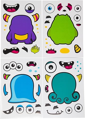 Miniatura 3 de 24 calcomanías de Make A Monster para niños, recuerdos y suministros de fiesta de cumpleaños temáticos, divertido proyecto de manualidades para