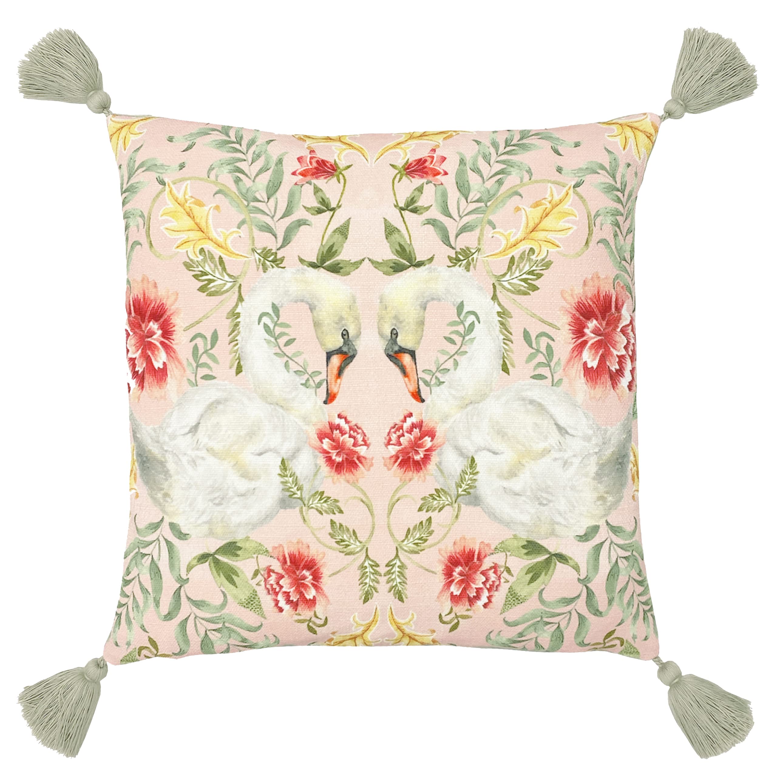 Evans Lichfield Heritage Tassel Swan Throw Pillow Cover (One Size) (Peach/Green/Red)