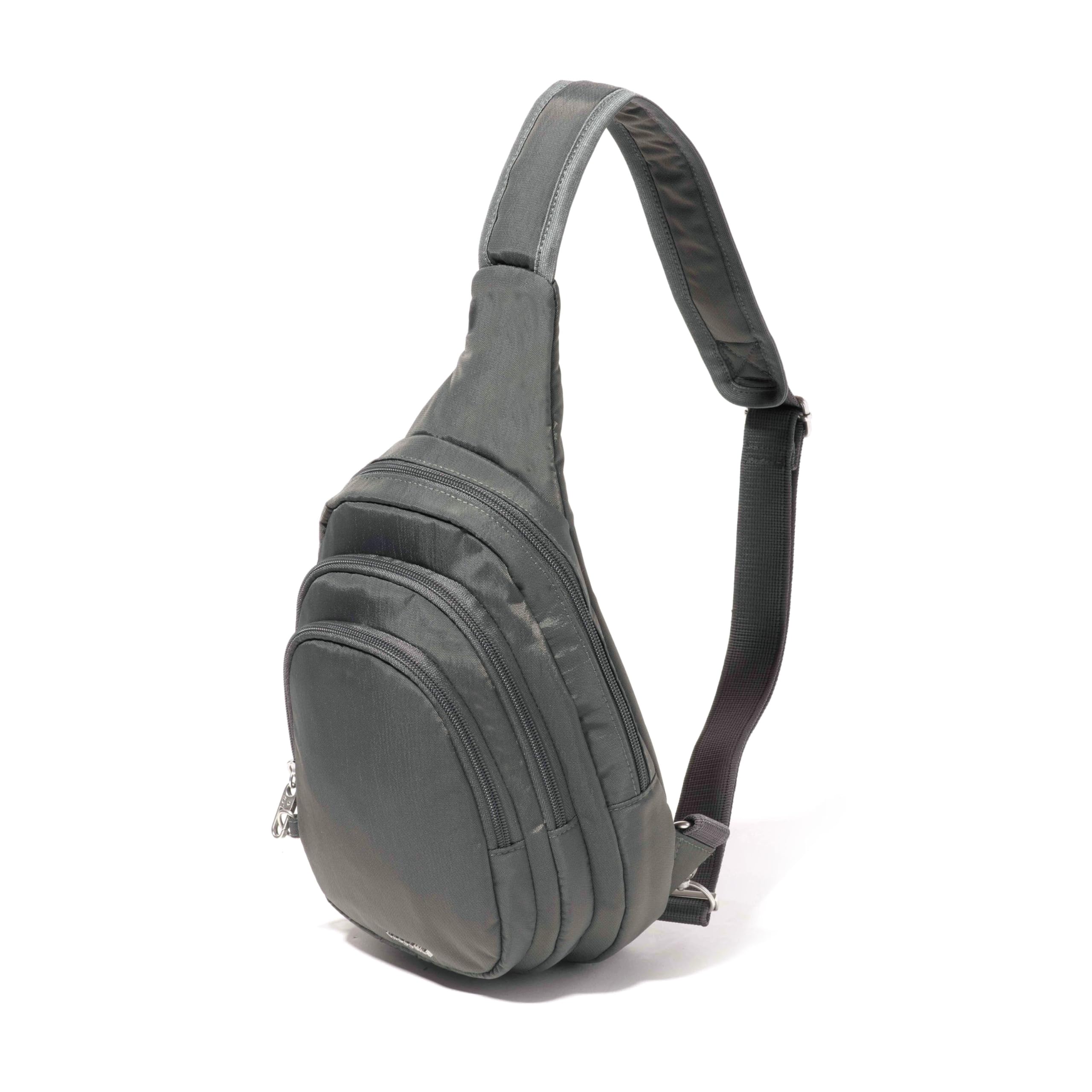 Baggallini Securtex Anti-Theft Triple Zip Travel Backpack Sling Bag Crossbody-RFID Wallet Locking Zipper, Charcoal, One Size