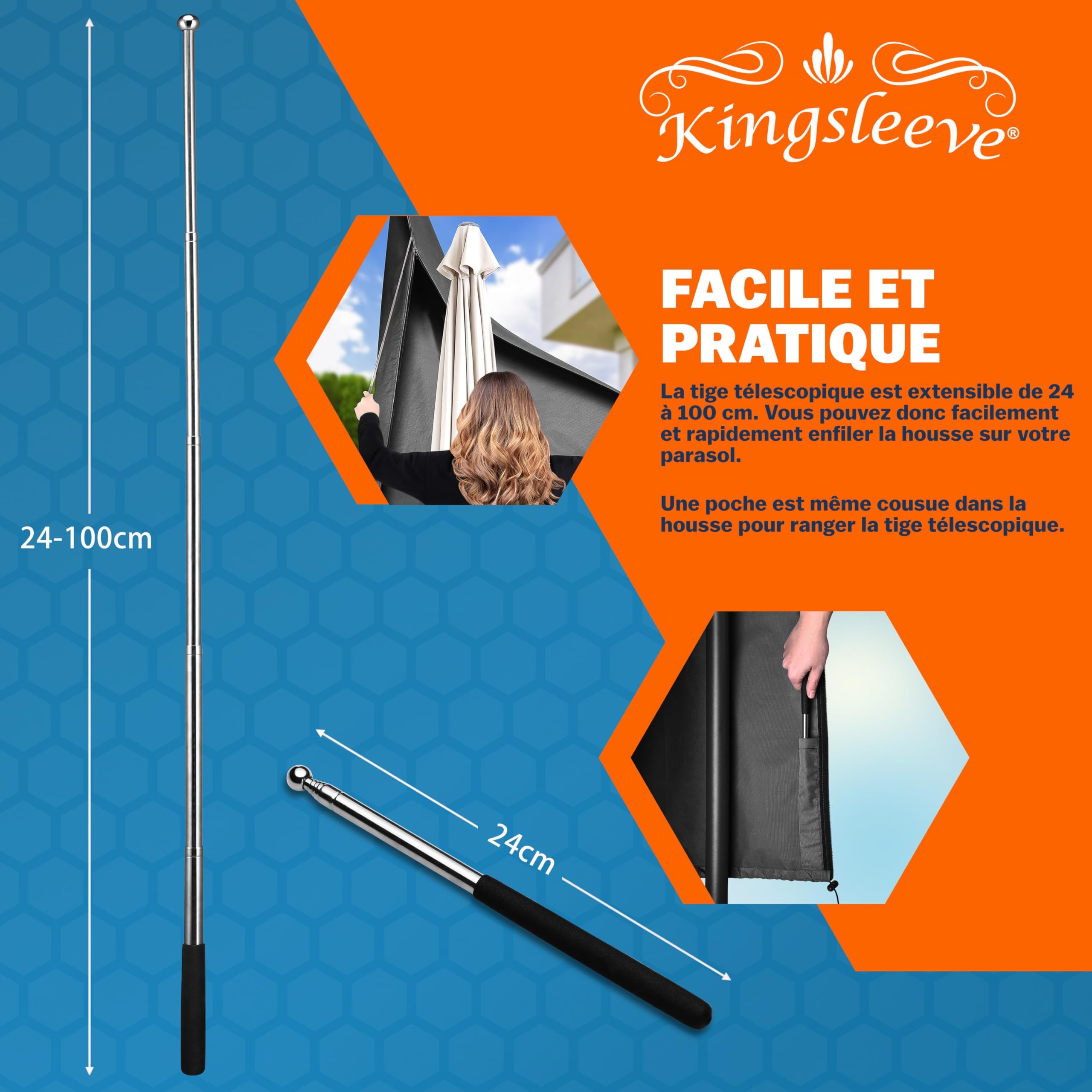 Housse de parasol télescopique Ø350cm résistante aux intempéries bâche de protection universelle gris
